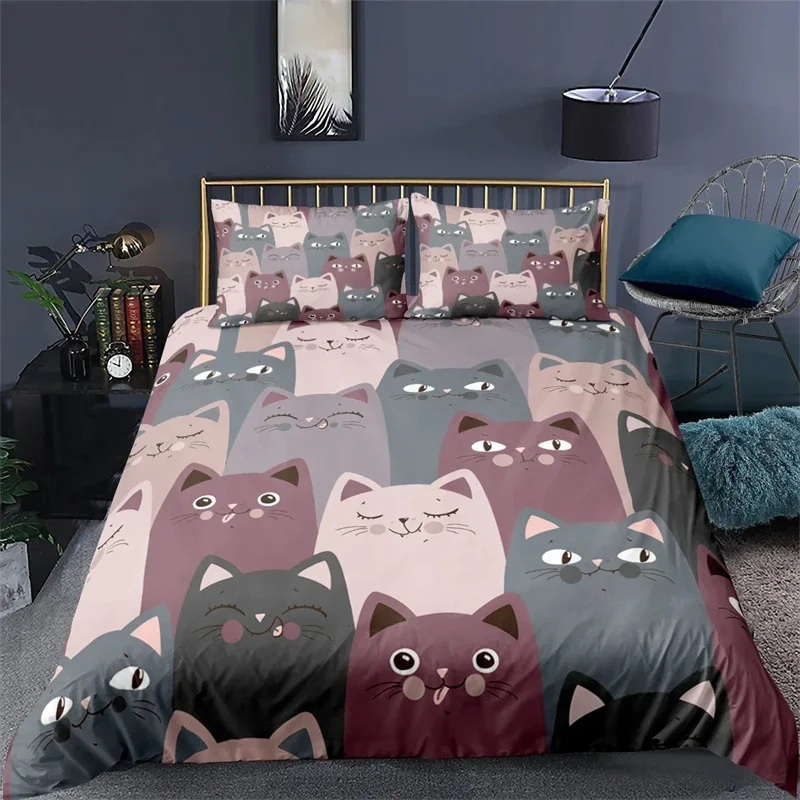 

Cartoon Cat Duvet Cover Set Cartoon Animal Print Bedding Set With Pillowcase 2/3pcs Comforter Cover For Bedroom Decor