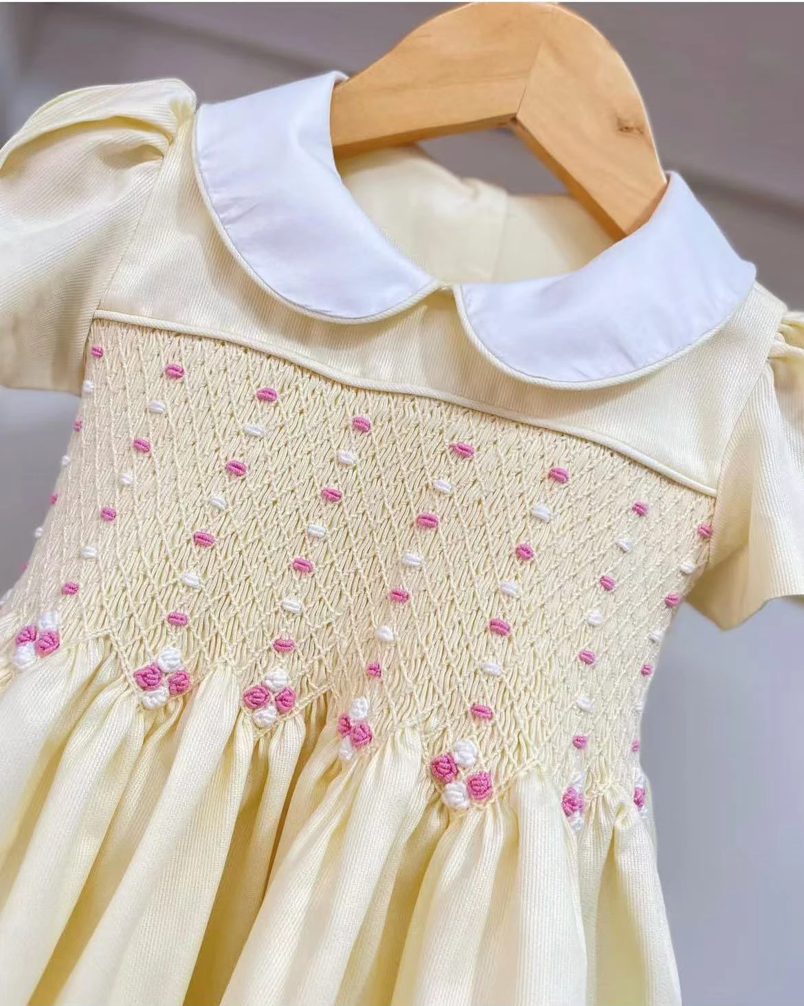 Baby Girl Summer Handmade Flowers Embroidery Yellow Dress with Pants for Birthday Holiday Party Photography Eid Casual