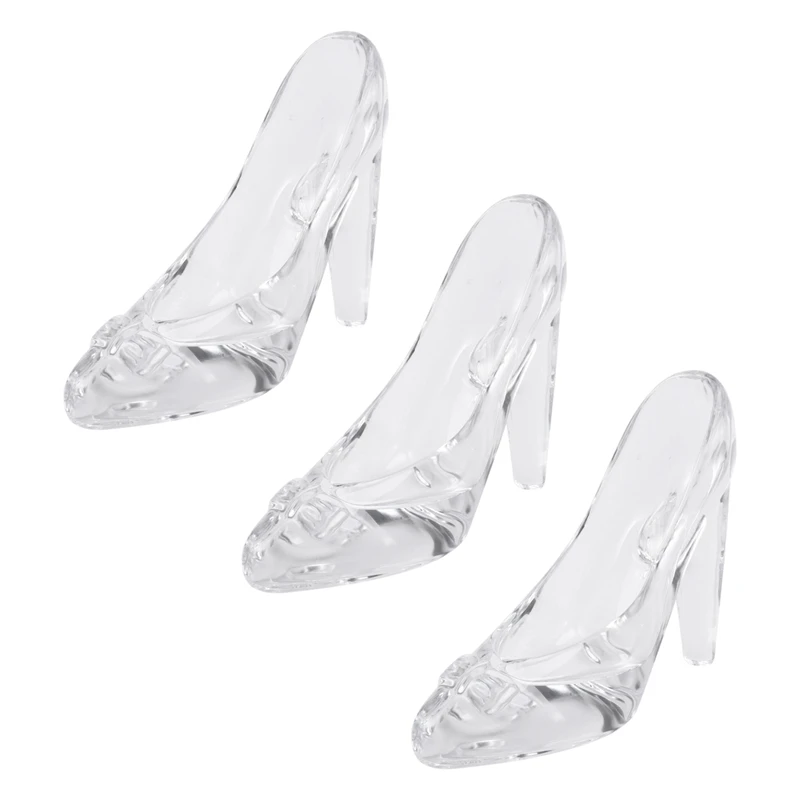 3X Crystal Shoes Glass Birthday Gift Home Decor Cinderella High-Heeled Shoes Wedding Shoes Figurines Miniatures Ornament