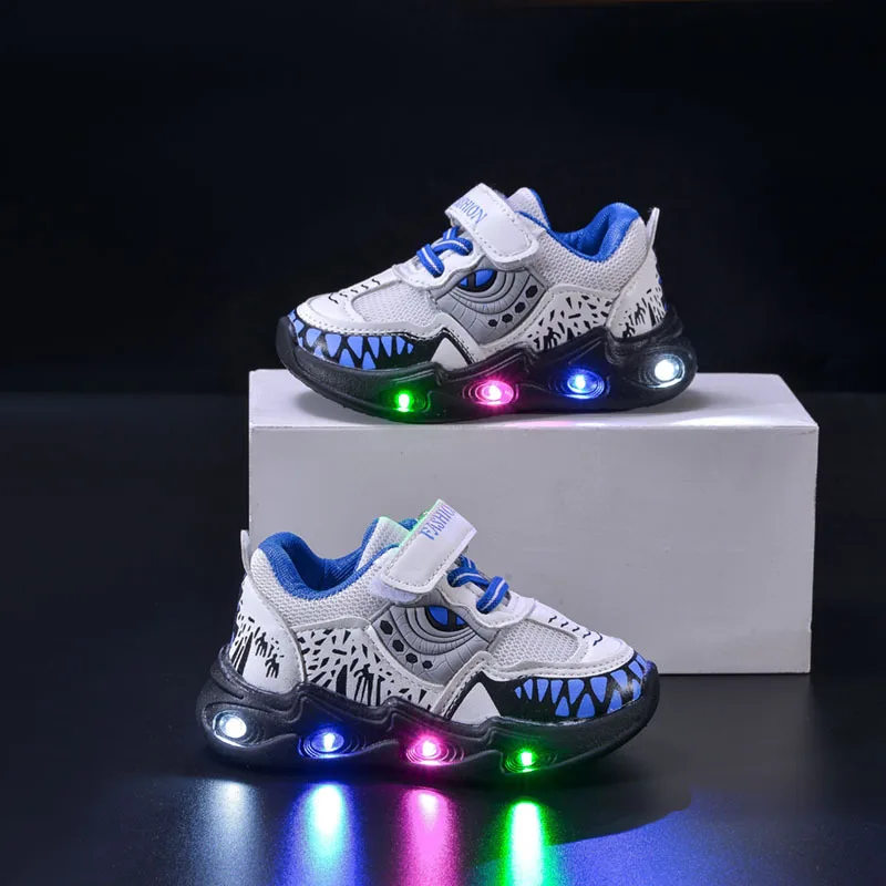 Tenis De Niño Child Sneakers 2024 Boys New Cartoon Kid Shoes Child Baby Autumn LED Luminous Sports Shoes Kids Shark Casual Shoes