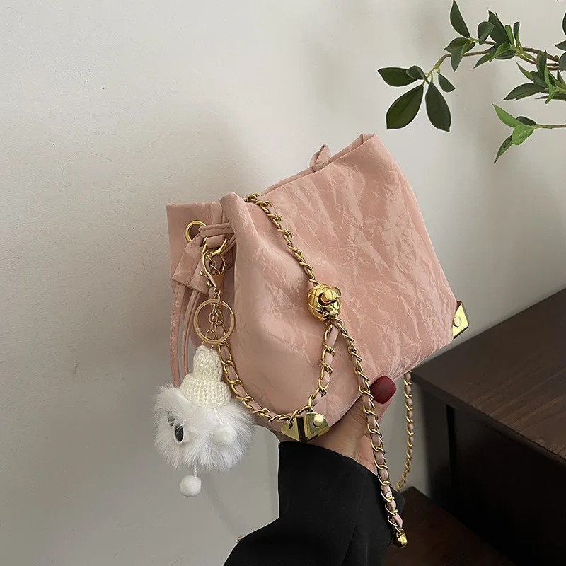 

Drawstring Crossbody Bucket Bag Stylish PU Mini Shoulder Bag with Adjustable Strap for Hands-Free Carry
