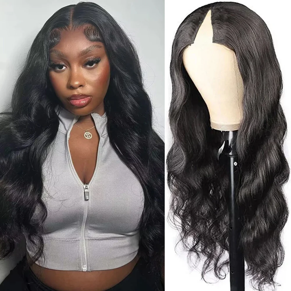 V Part Wig Human Hair Body Wave Brazilian Hair Wig For Black Women 200 Density 12-32inch Natural Color V Shape Wig No Tangle Wig