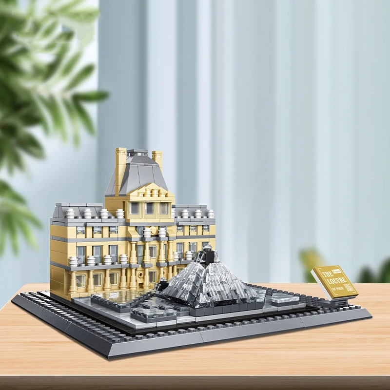 Architettura di fama mondiale Francia Parigi Museo del Louvre Building Block Modello di costruzione Collezione di giocattoli educativi in mattoni per regalo