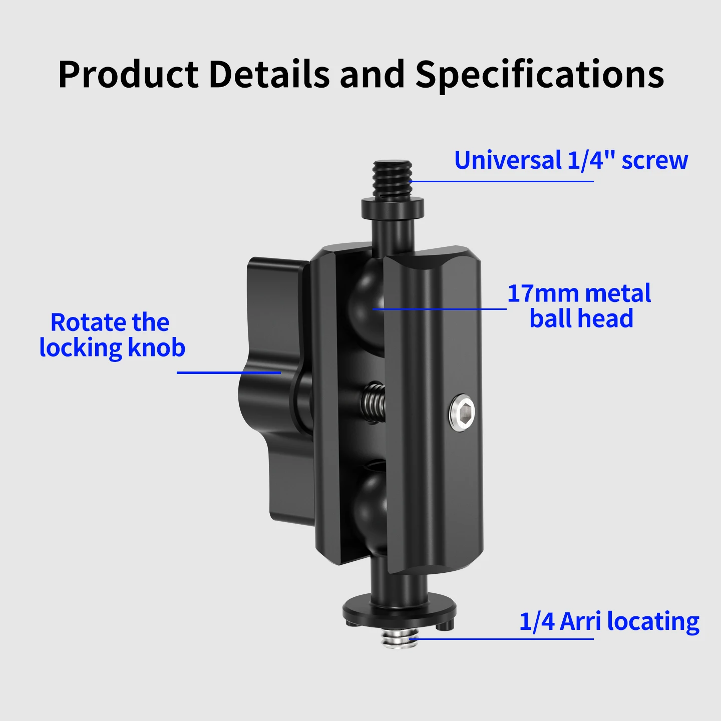 Funktionaler 17mm Kugelkopf Magic Arm Doppelkugelkopf 1/4 Zoll Schraube ARRI für DJI GoPro Insta360 Action-Kamera Handy-Verlängerungshalterung – Detail 12