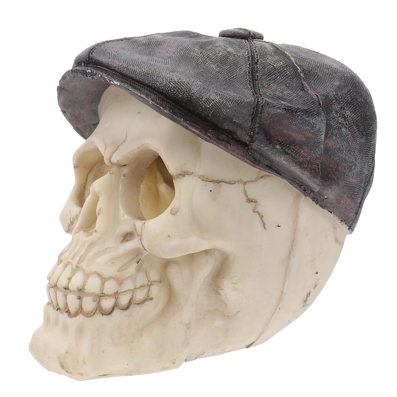 

Resin Human Skull Head Ornament Hat Halloween Decoration Horror Skull Decor for Mantel Table Shelf Halloween Decor
