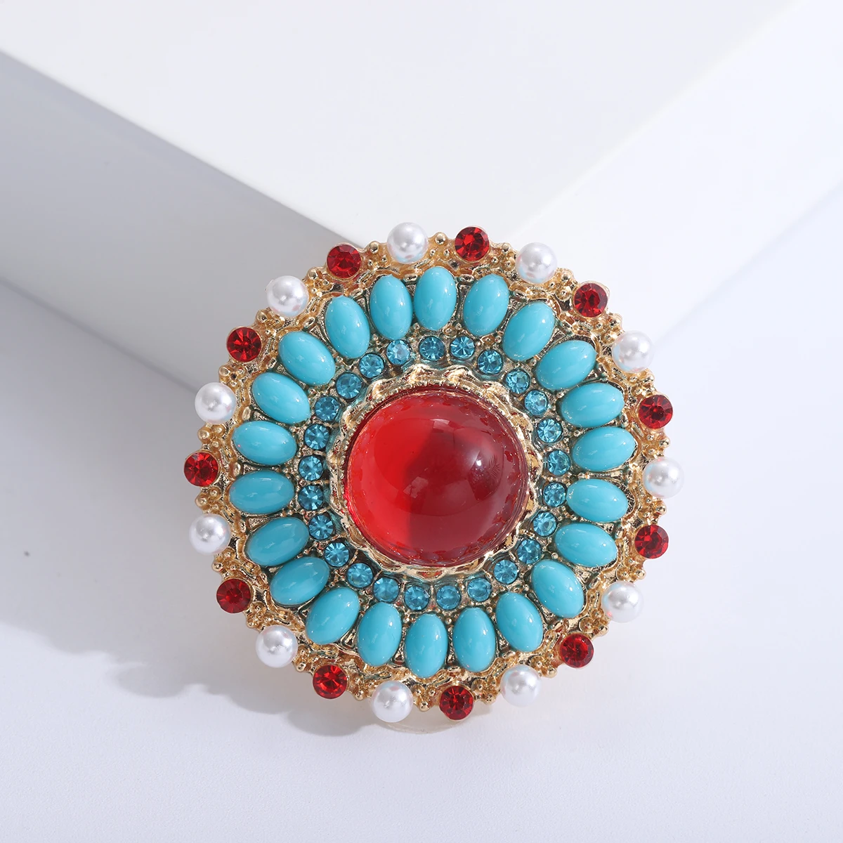 Turquoise Flower Brooch for Women UnisexTibetan Style Turkish Blue Badge Pins Banquet Party Backpack Gifts Jewelry Accessories
