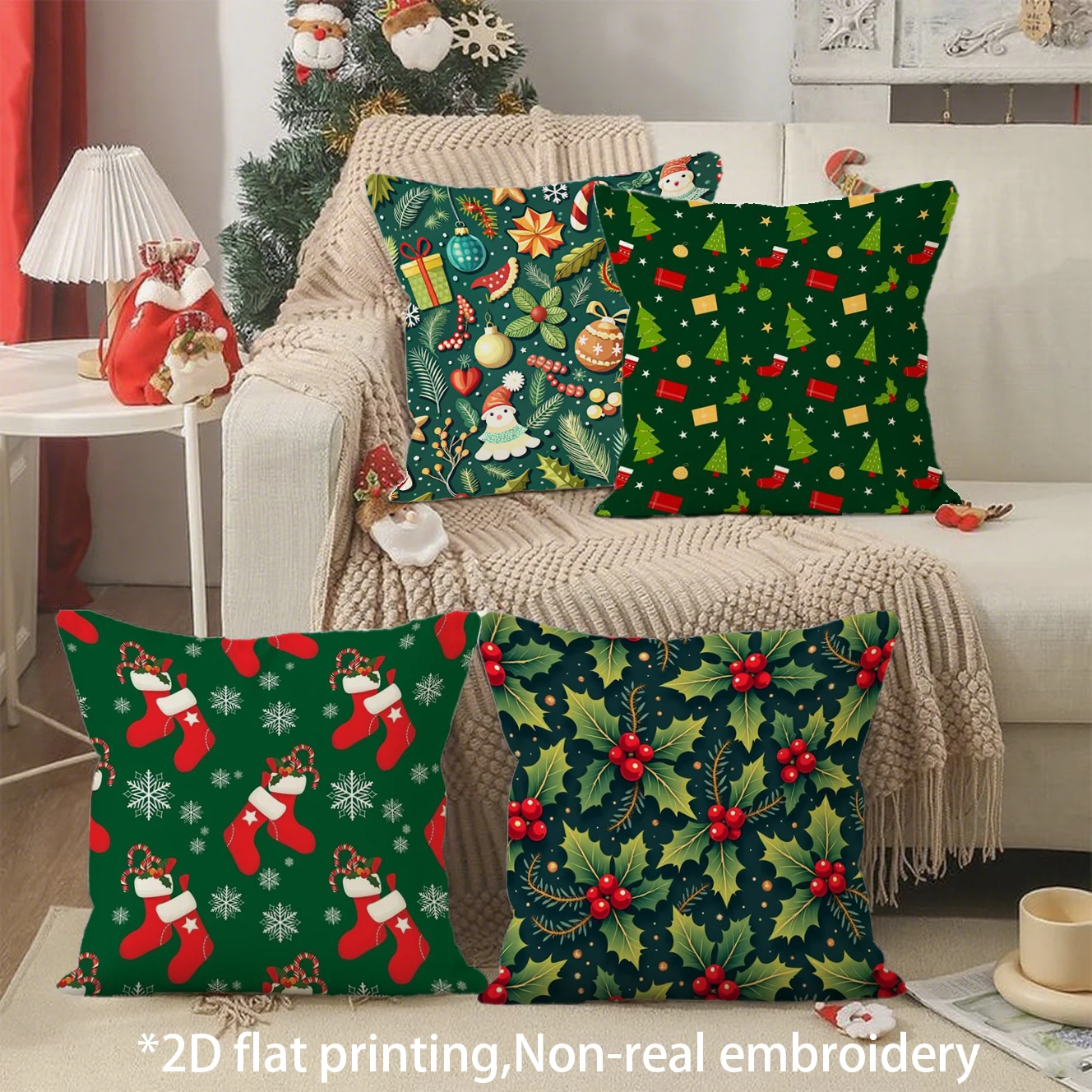 Christmas Festive Throw Pillow Covers Pattern Cushion Cover Suitable for Sofa Bedroom Car Pillow Cover