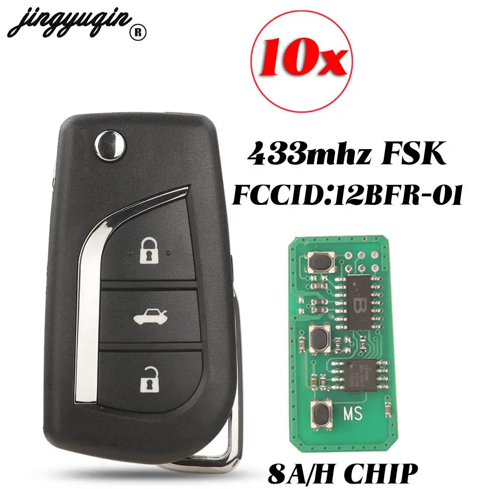 

jingyuqin 10Pcs FCCID:12BFR-01 3Buttons Flip Remote Car Key Fob 433MHZ H-8A For Toyota Camry Hilux Corolla Car Accessories 2018+