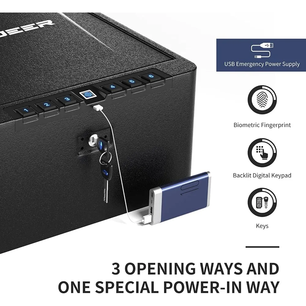 Gun Safe, Biometric Quick Access Gun Safe for Handgun, 4 Pistols High Capacity Handgun Safe with Digital Keypad, Biometric Fing