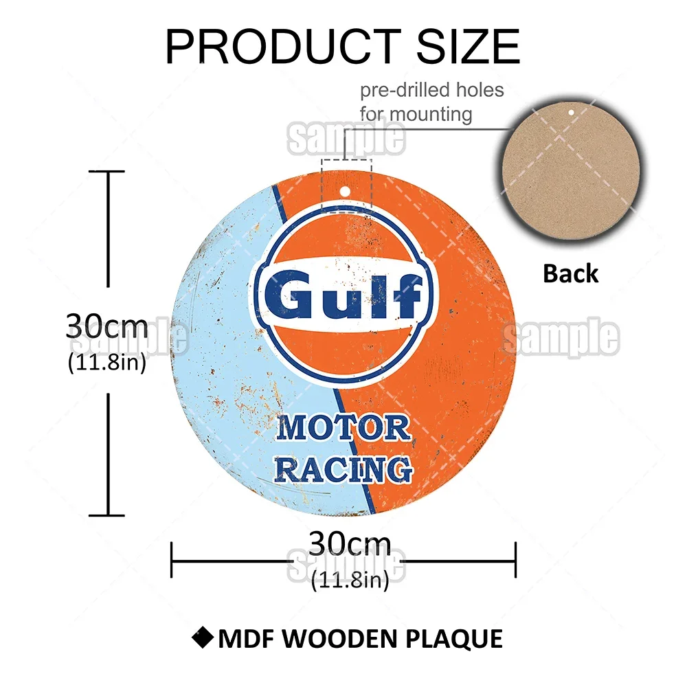 Vintage Gas Station Wood Plaque Wall Decor Gulf Motor Oil Round Wooden Signs  for Bar Garage Man Cave Home Hanging Plate RJ-001