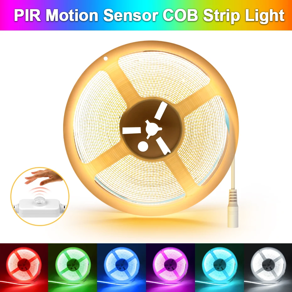 

Светодиодная лента с пассивным ИК датчиком движения, суперъяркая Гибкая LED полоска с COB матрицей, 24 В постоянного тока, адаптер стандарта ЕС/США для ТВ