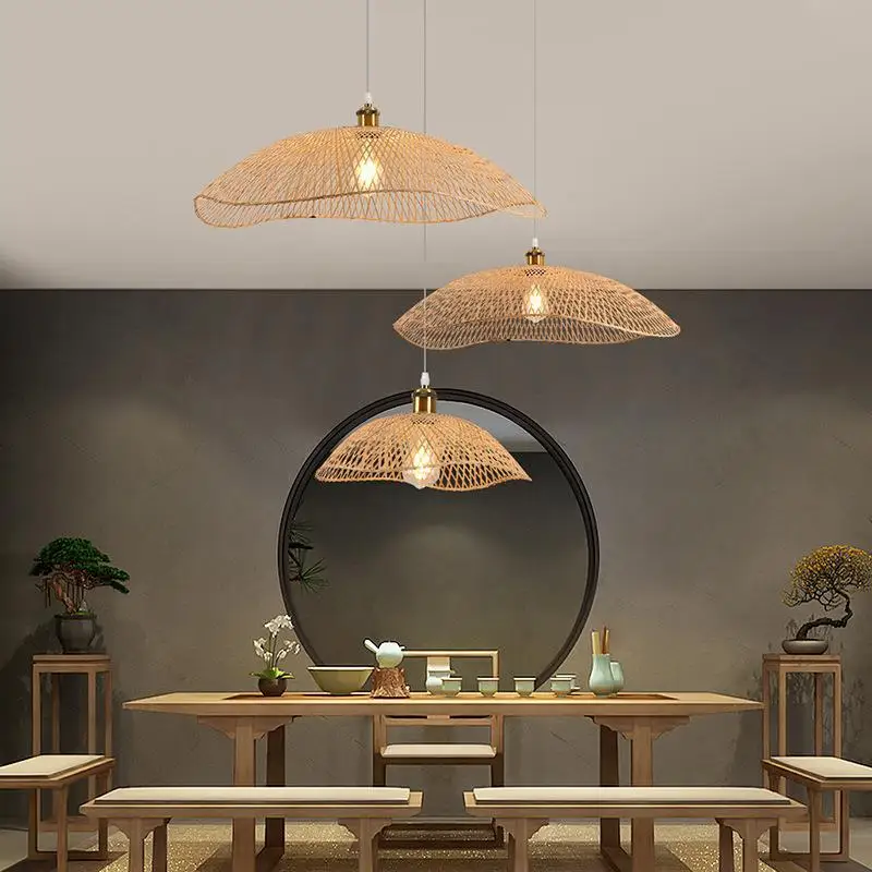 ZK40 E27 Bamboo Art Bamboo Woven Chandelier Restaurant Indoor Ceiling Lamp Handmade Bamboo Lamp Decorative Ceiling Lamp