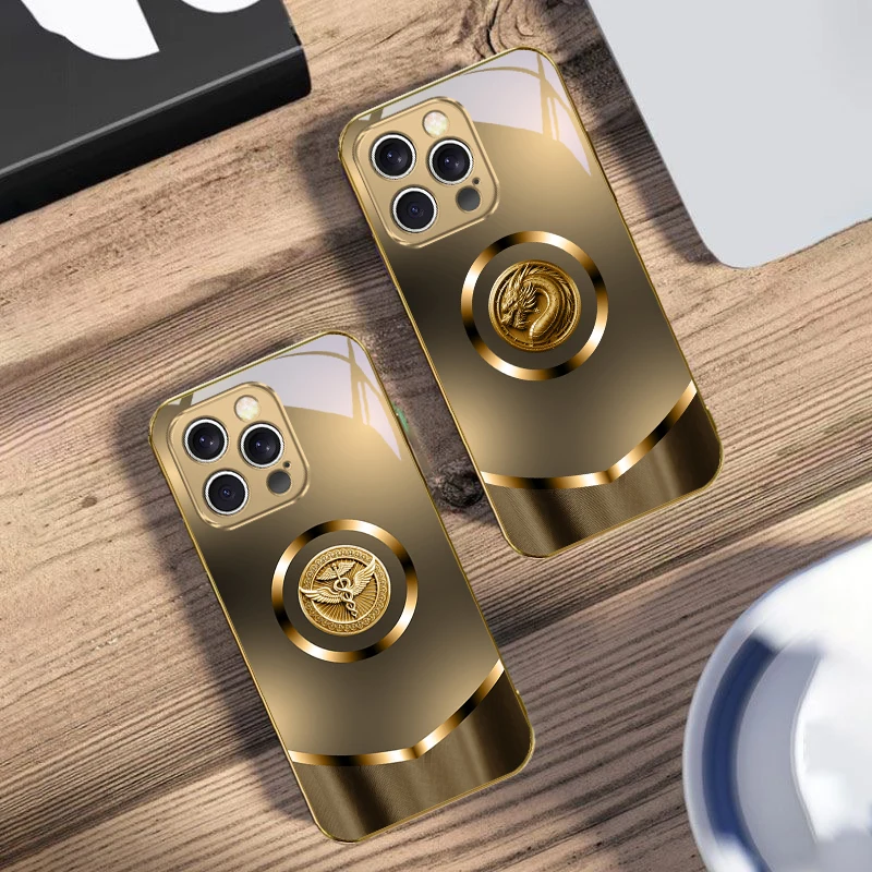 Circular golden eagle For IPhone 17Pro Max 16 17 Pro 15 P ro 14 13 Plus 12 Mini 11Pro Max XR 16E 17 Air Golden glass phone case