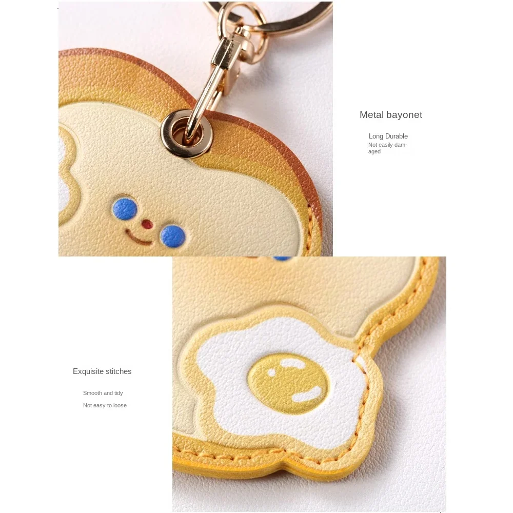 New Fried Eggs Toast Access Card Sleeve PU Durable Key Ring Cute Key Chain School