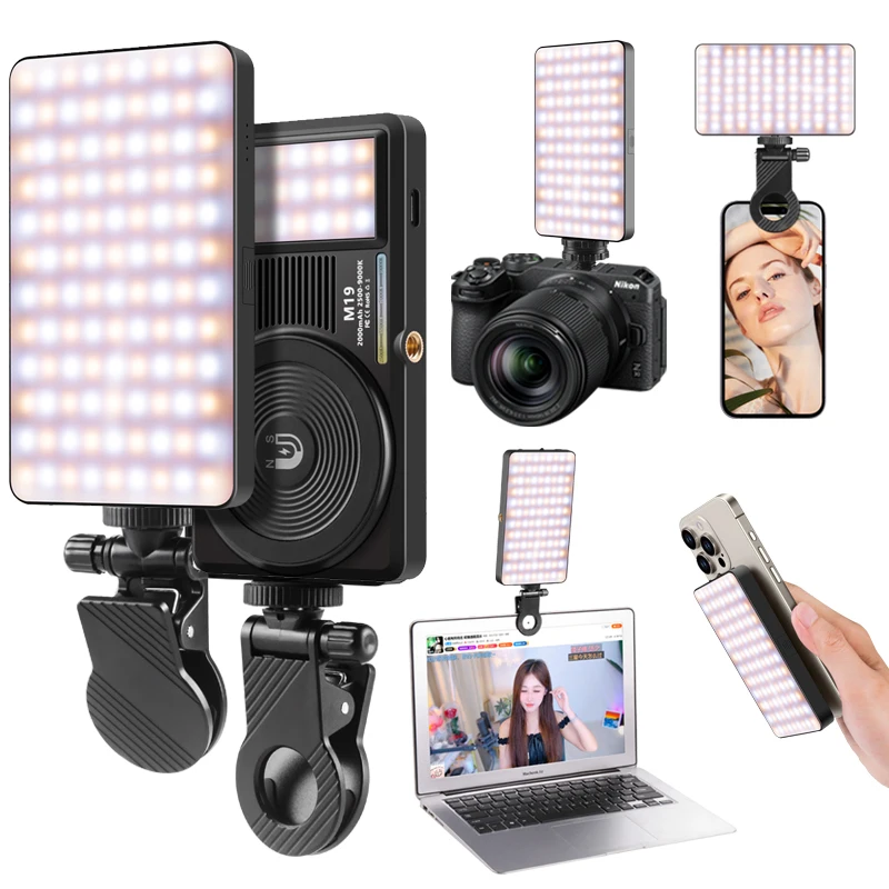 M19 Dimmable Magnet Smartphone Two-Sided Selfie Light 129 Beams 2000mAh CRI 96+ Rechargeable Cell phone Fill Light Portable Clip