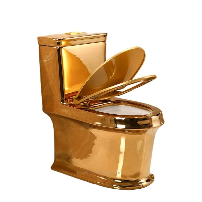 Stylish Gold Super Vortex Siphon Silent Flush Toilet Household Bathroom Creative Design Ceramic Toilet Bowl Seat