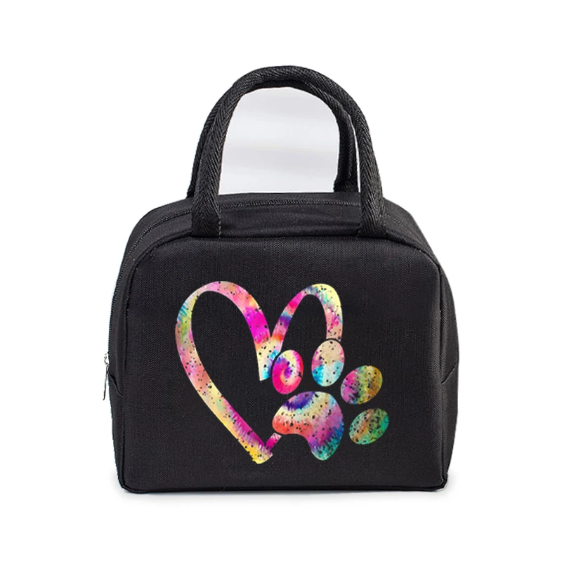 Colour Heart Cat Dog Paw Print Portable Lunch Bag Women Men Kids Food Thermal Box Multi-function Office Bento Insulated Handbag