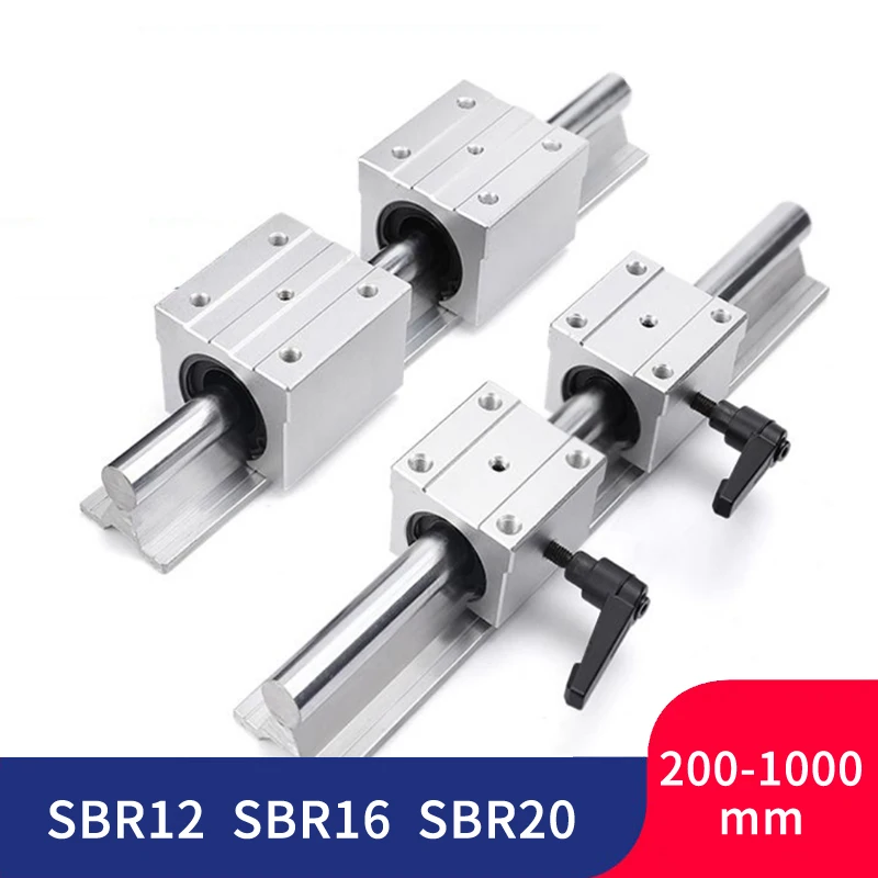 

2PC SBR12 SBR16 SBR20 Linear Guide Rail 300 400 500 600 700 800 1000mm Fully Support Rail + 4PC SBR16/12/20UU Linear Beare Block