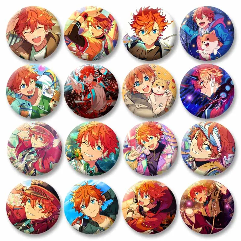 Ensemble Stars Game Akehoshi Subaru Round Brooch Cartoon Figure Lapel Pin for Bag Hat Decor Handmade Tinplate Badge Jewelry Gift