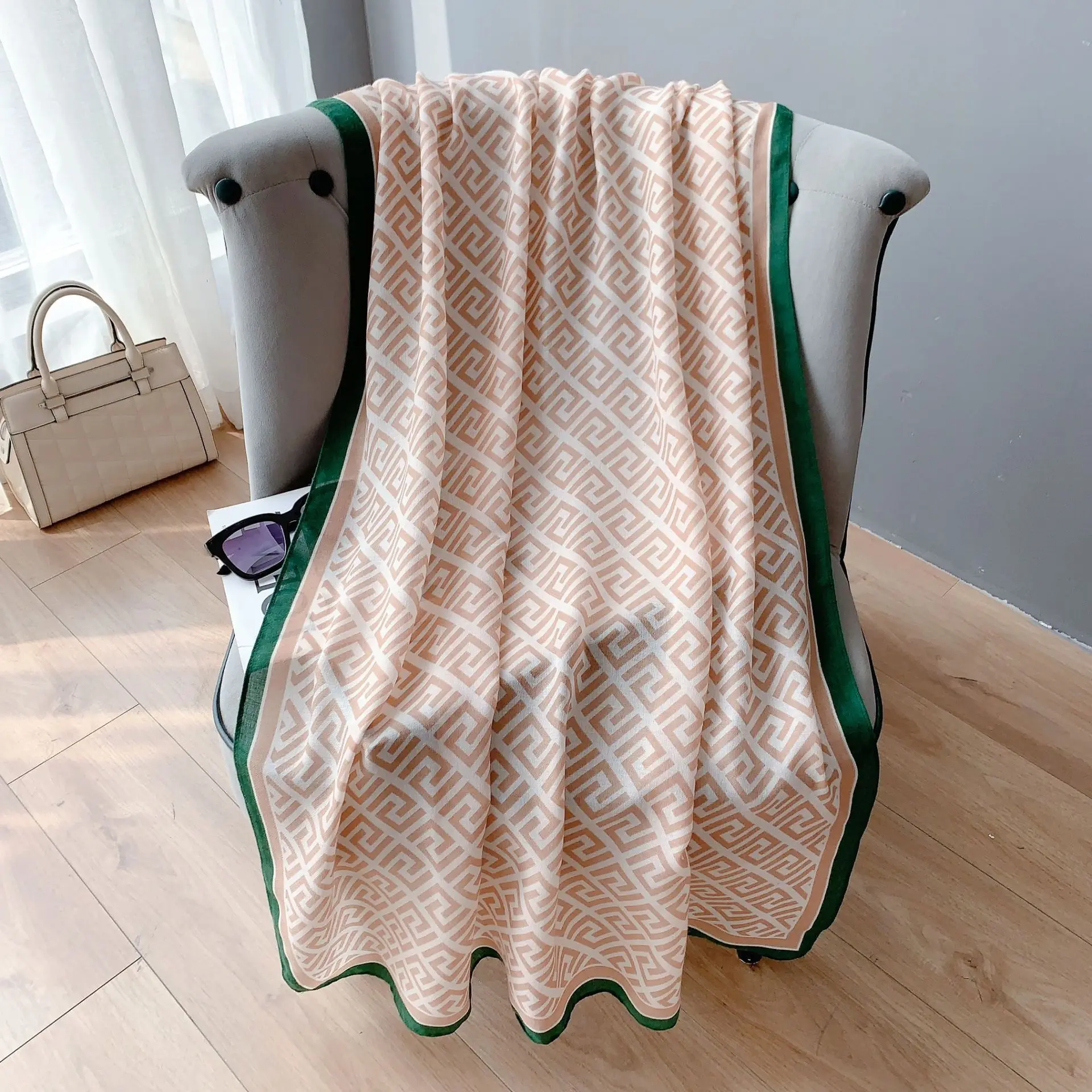 New Retro Houndstooth Fashion Cotton and Linen Feel oversized Silk Scarf Gauze Female Summer air conditioning shawl Warm Scarf