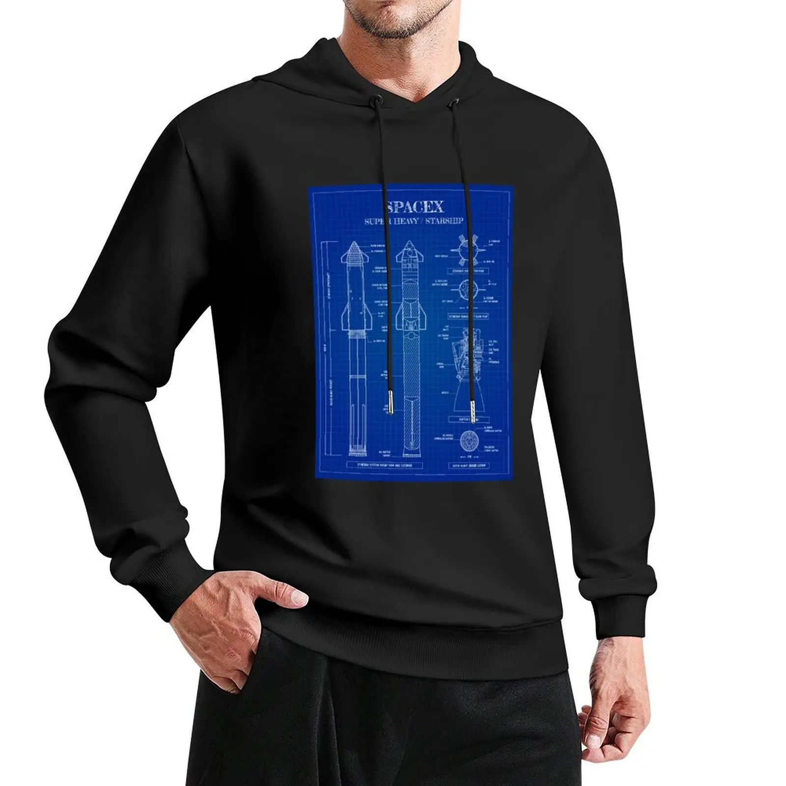 SpaceX: Super Heavy / Starship (Vertical Blueprint) Pullover Hoodie blouse clothes for men winter clothes new in hoodies