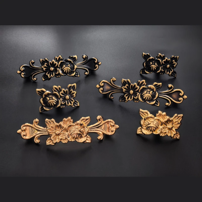 French Solid Brass Flower Furniture Handles Creative Design Knobs and Handles for Drawers Dresser Luxury Kitchen Cabinet Handles