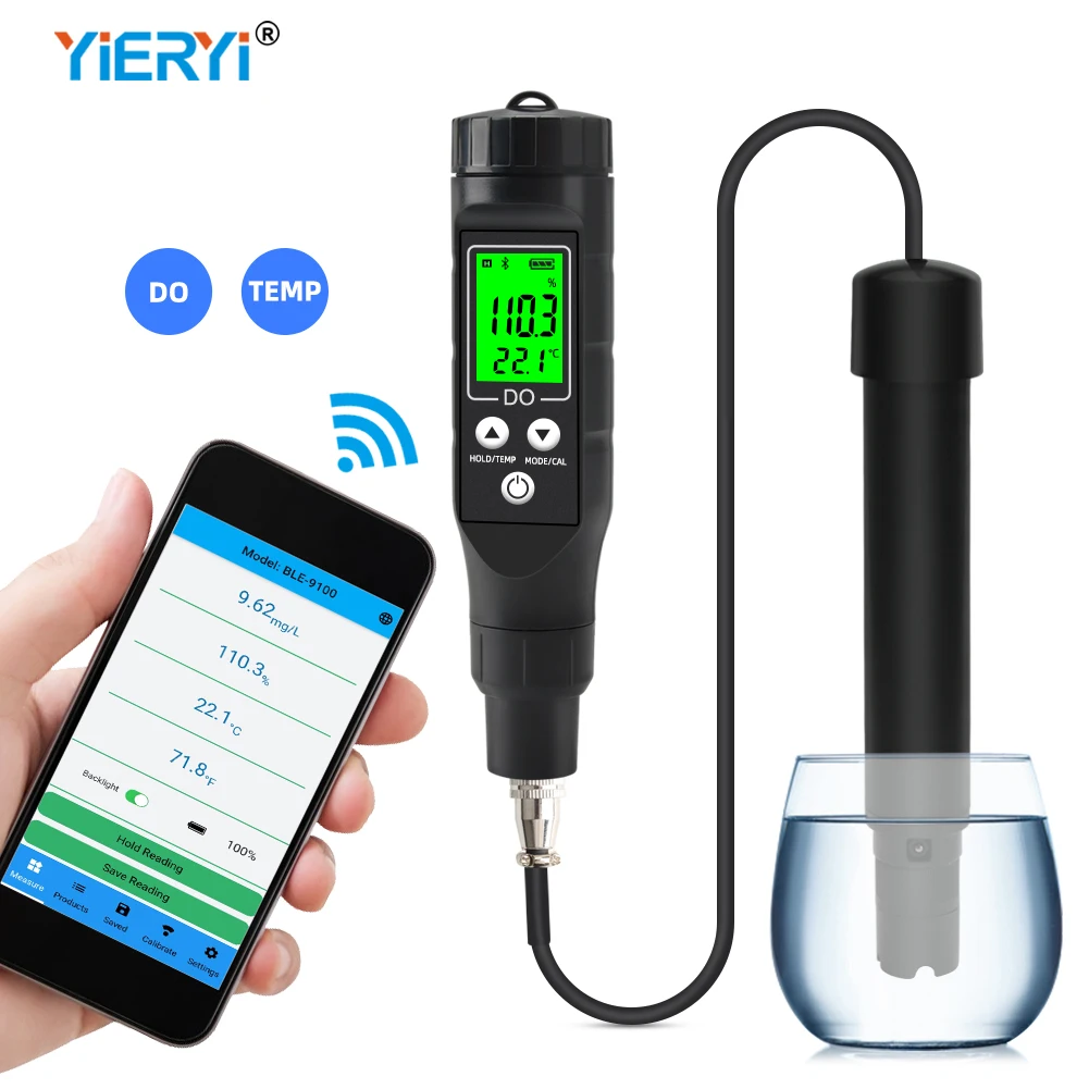 

Professional Dissolved Oxygen Meter 0.0-30.0 mg/L Digital Blue Tooth-compatible Online Water Quality Detector Temperature Tester