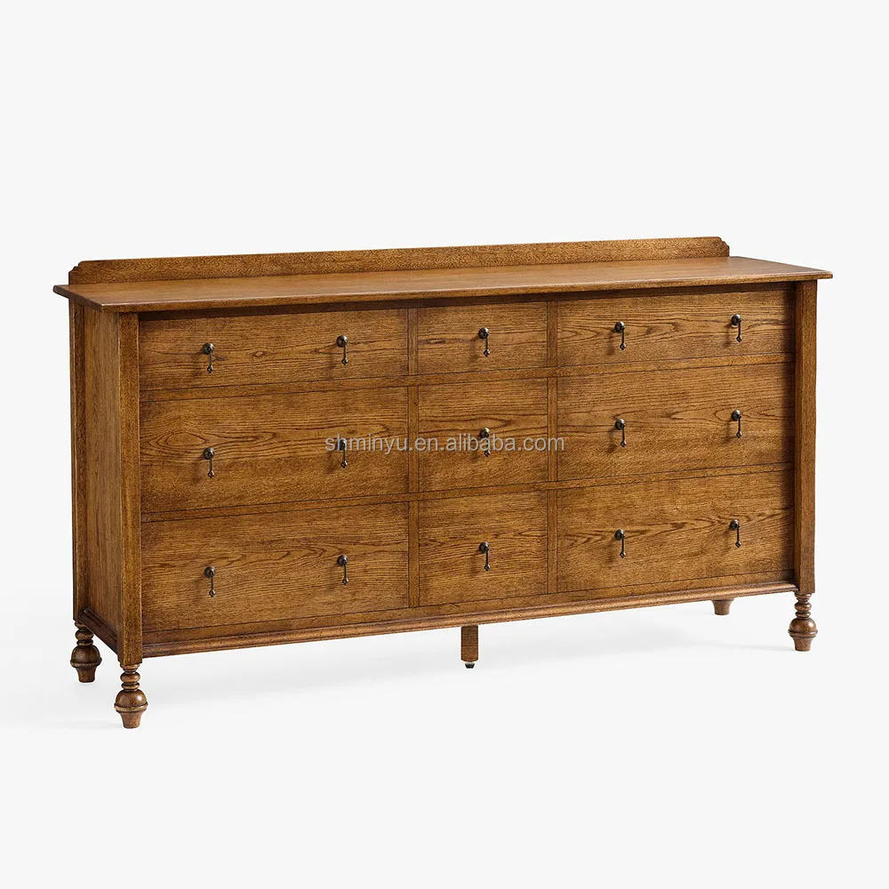 

French Contemporary 9-Drawer Dresser Modern Antique Bedroom Furniture with Plywood Storage Feature for Living Room
