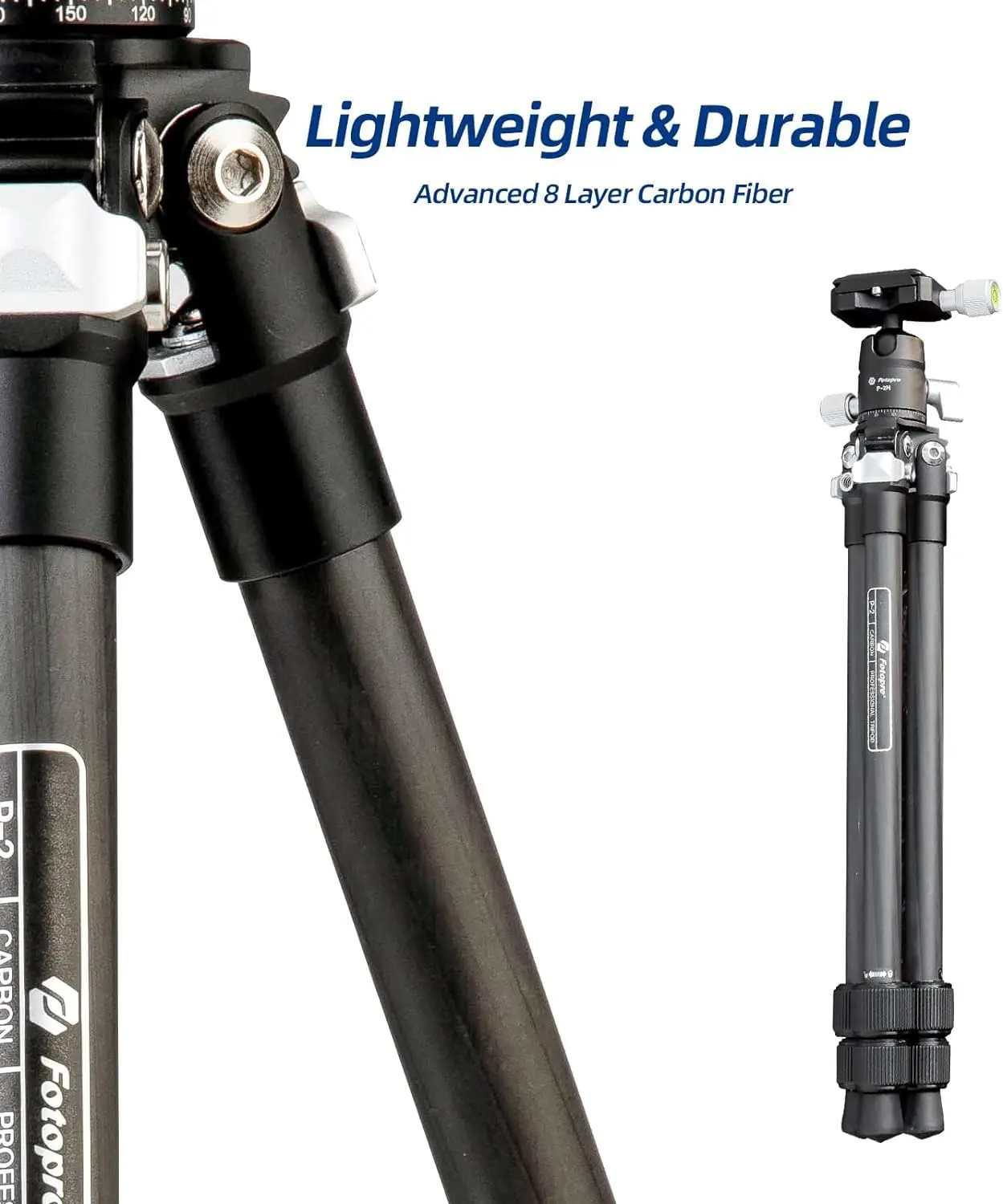 Tripé de viagem leve com cabeça de bola 360, placa QR para câmera DSLR, Fotorpro Carbon Fiber