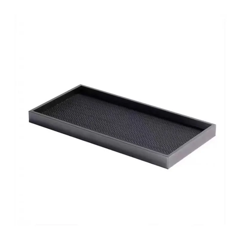 Modern simple rectangular metal leather tray, hotel model room coffee table living room desktop storage