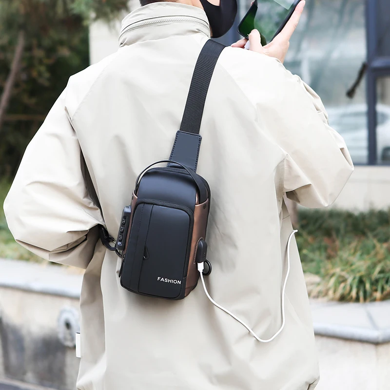 

Men's Fashion Sling Backpack with Password Lock, Waterproof Crossbody Chest Bag, Anti-Theft Daypack for Travel, Cycling, Work