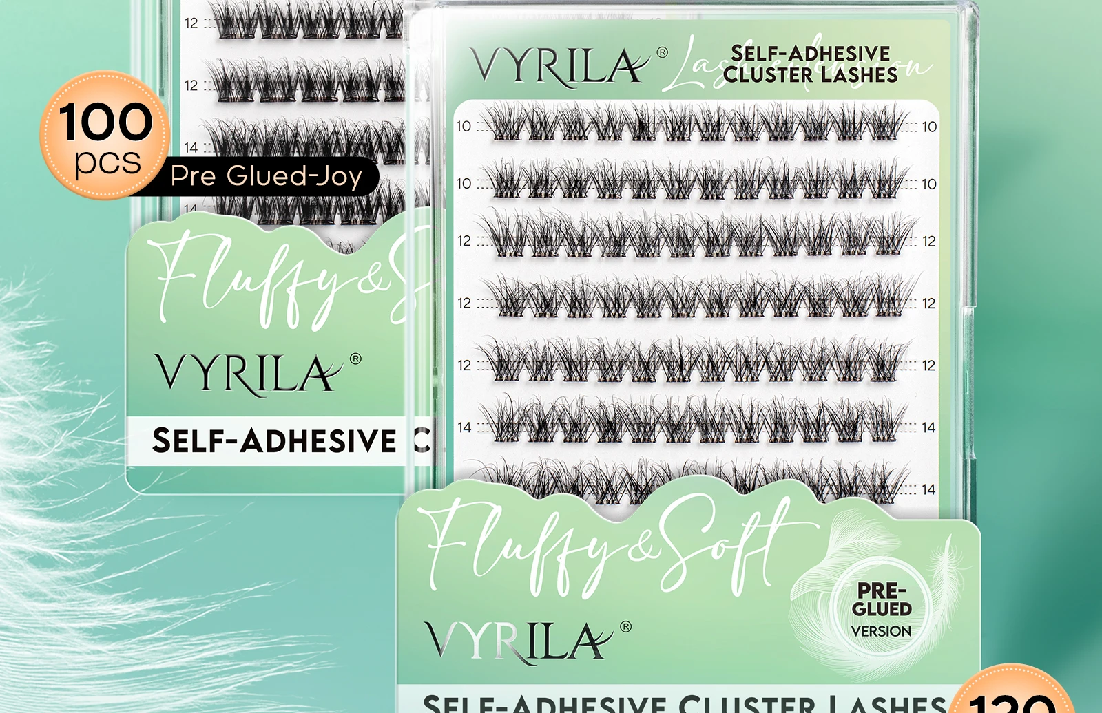VYRILA Selbstklebende Wimpern, kein Kleber erforderlich, 10–16 mm, vorgeklebte Cluster-Wimpern, D-Curl, weiche, natürliche Wimpern zum Aufdrücken – Detail 2