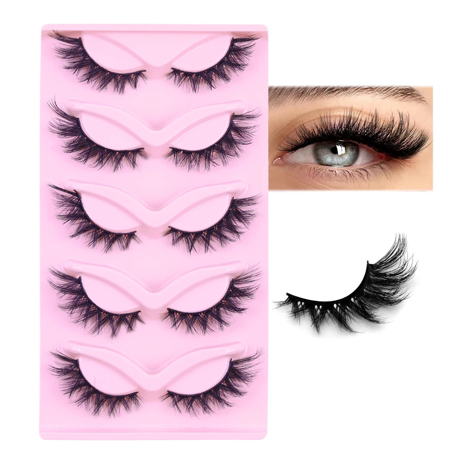 6 pares de pestañas de maquillaje perfectas, estilo ojo de gato esponjoso lujoso y delgado, pestañas de tira de maquillaje natural, rizo en D, juego multipar voluminoso, puede mejorar eficazmente los efectos de los ojos