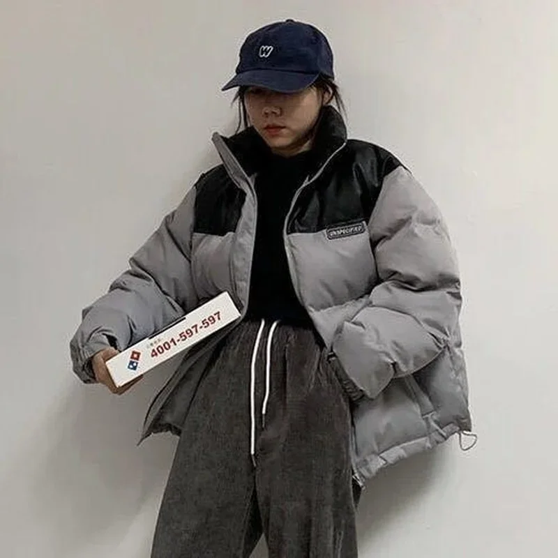 2021 Winter Women Warm Thicken Outerwear Loose Parkas Coat Fashion Color Matching Cotton Windbreaker Jacket New Zip Coats Korean