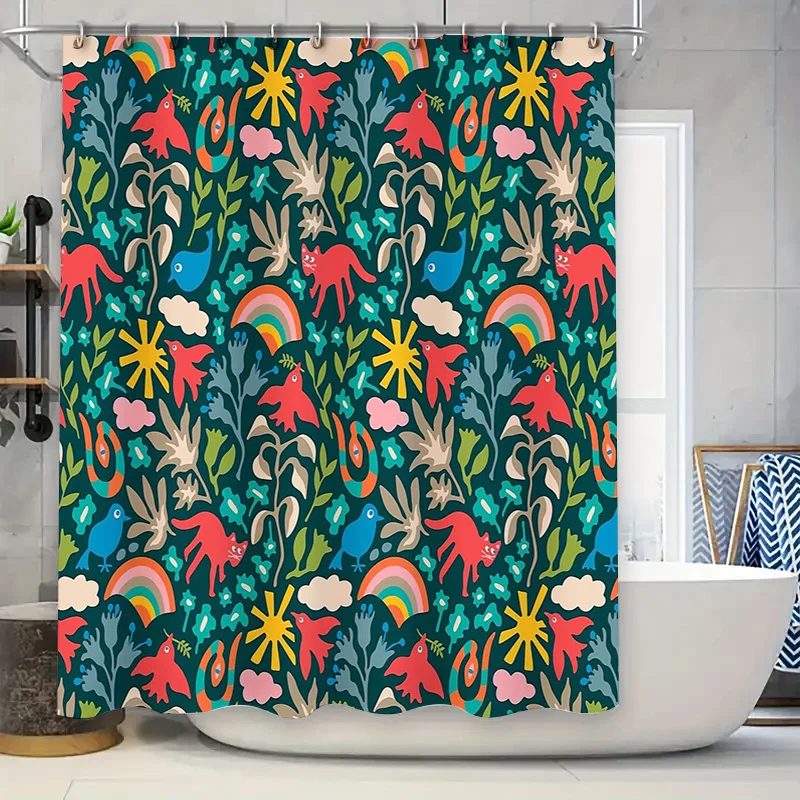 

Cute Animals Forest Shower Curtain Nature Wildlife Bathroom Decor Sets Waterproof Fabric Backdrop