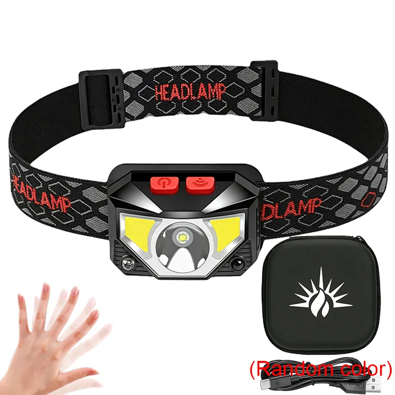 1-3 Stück wiederaufladbare LED-Stirnlampe mit Sensor, COB- und LED-Perlen, 8 Beleuchtungsmodi, weißes und rotes Licht, Angellicht