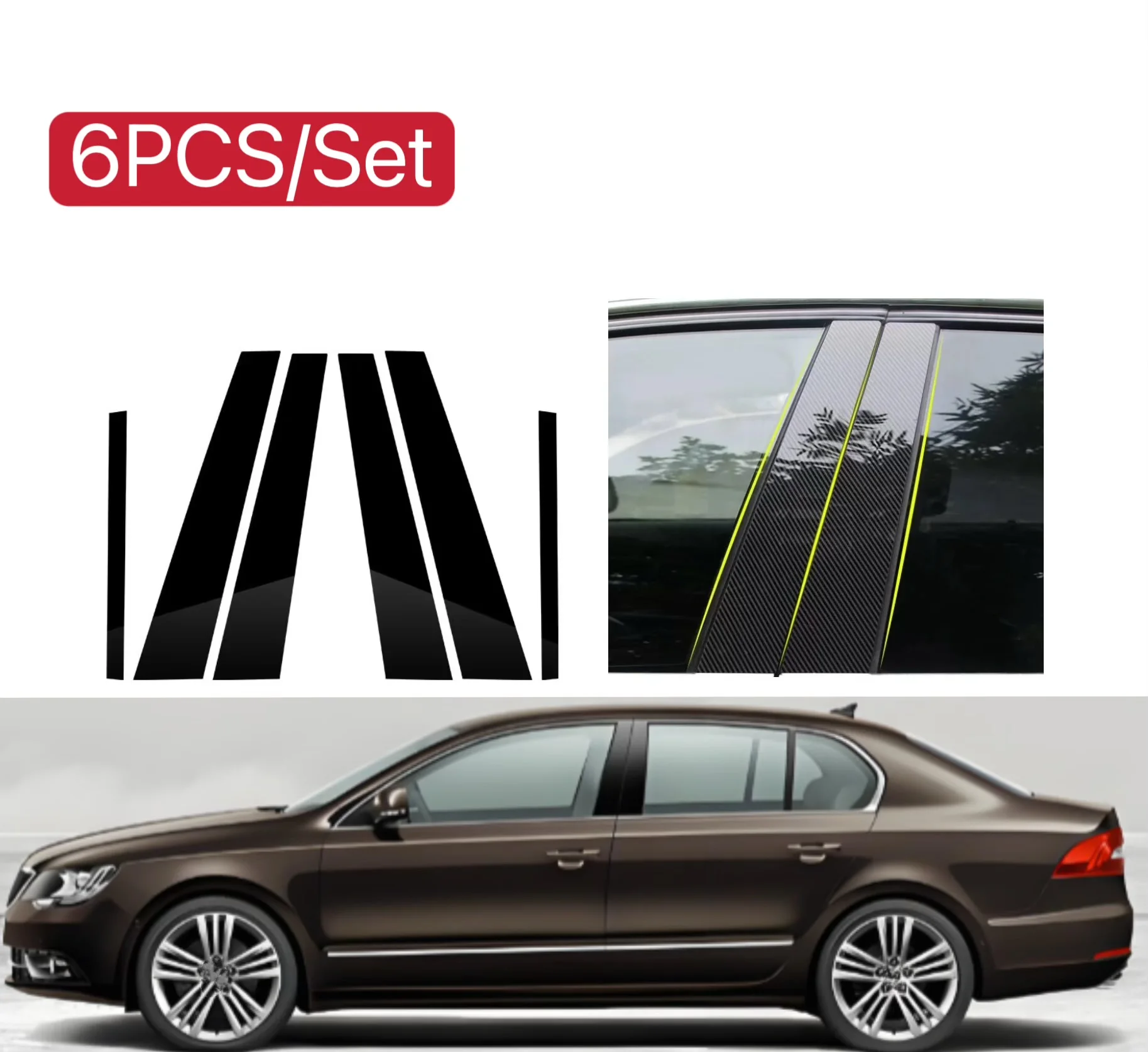 

4PCS Glossy Black Pillar Post Fit For Skoda Superb B8 (3V) 2016 2017-2023 Door Window Column BC Trim Sticker Cover