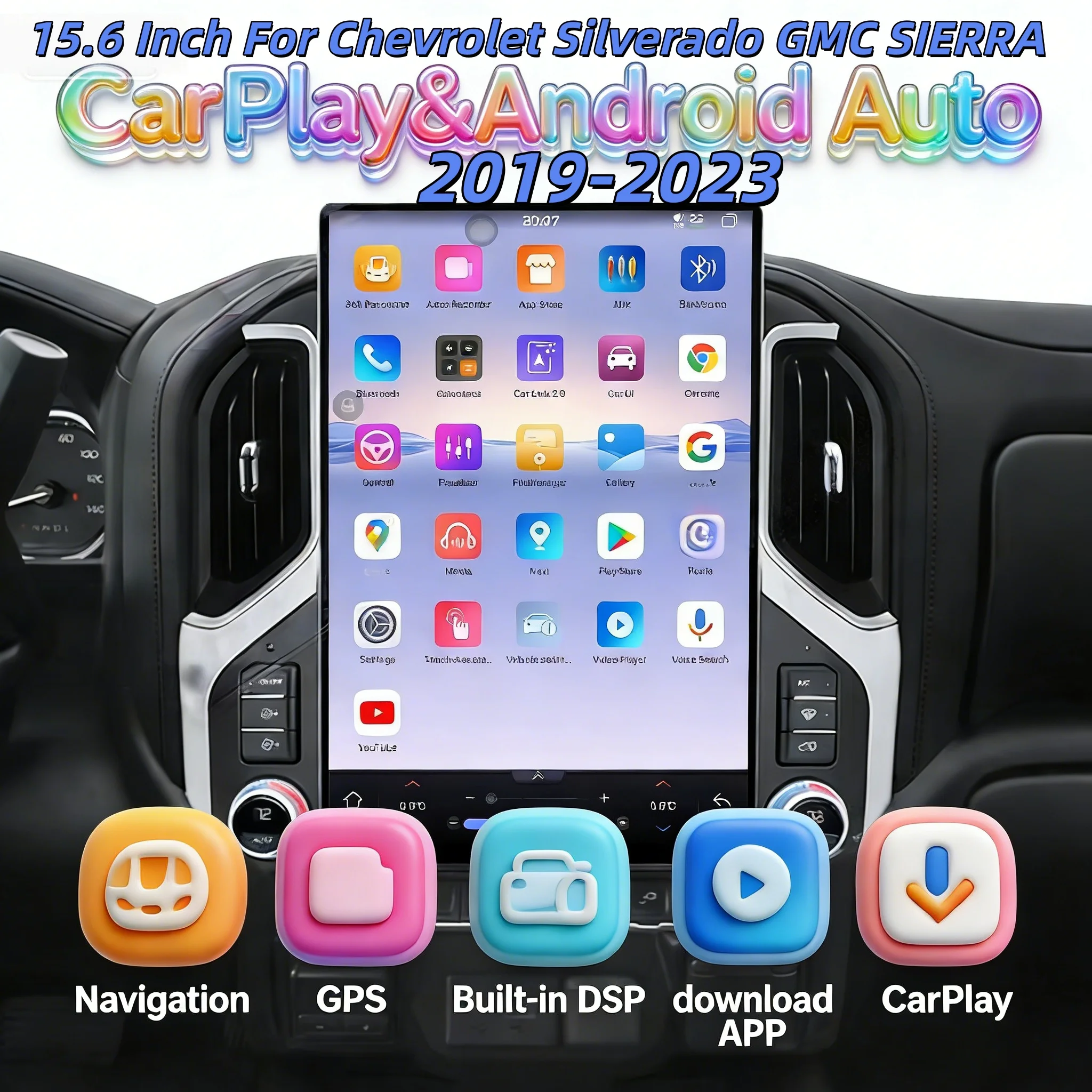 

Multimedia Radio CarPlay Bluetooth 5.0 Player For Chevrolet Silverado GMC 2019-2023 Android 14 Auto Radio GPS Navigation Head