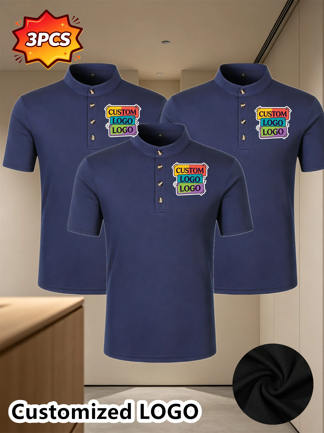 3-piece Customized Logo Breathable Polo Shirt Casual Company Group Clothing Lapel Short Sleeve Polo Shirts Work Clothes Print