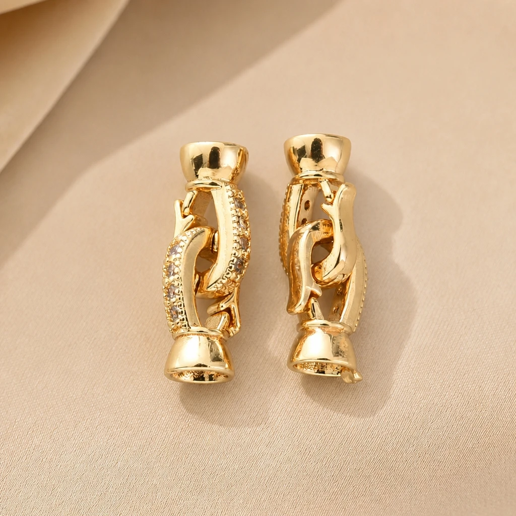 2 Stück 18K vergoldete CZ Micro Pave Schmuckverschlüsse für Halsketten und Armbänder, Endverschluss, Schloss, DIY Schmuckherstellung – Detail 5