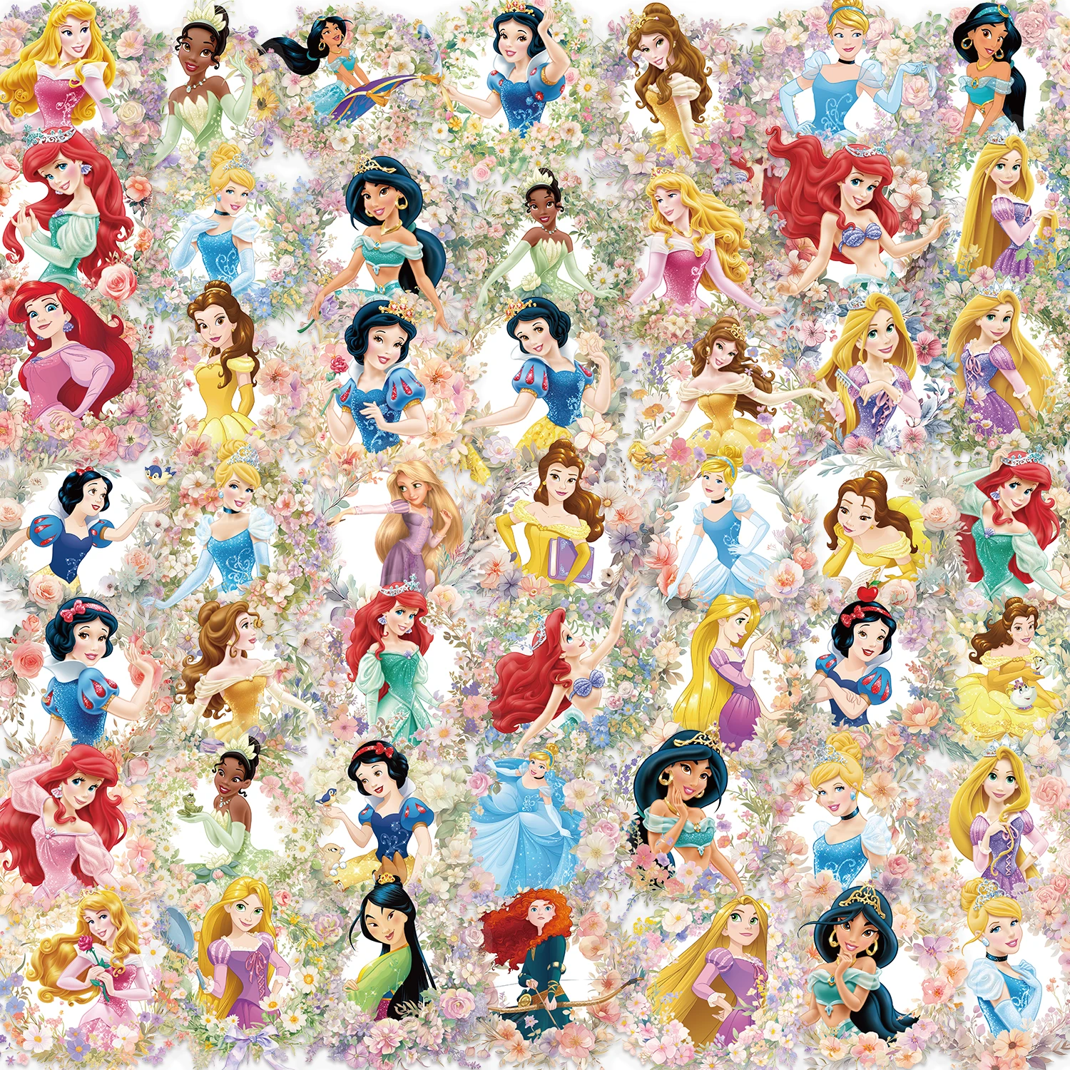 50 Uds. De pegatinas de princesa Ariel Bella de Blancanieves de Disney, calcomanías de grafiti estéticas para niños, portátil, equipaje, álbum de recortes, pegatina para diario
