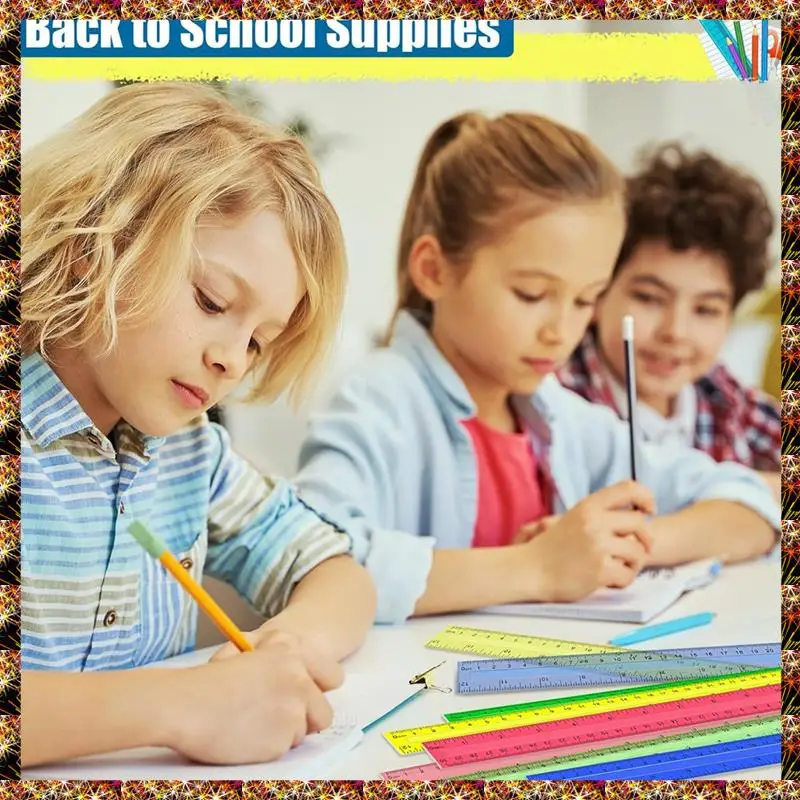 Réguas plásticas de 12 polegadas BTCL, 32 PCS réguas métricas em massa de cores sortidas transparentes com polegadas centímetros milímetros.