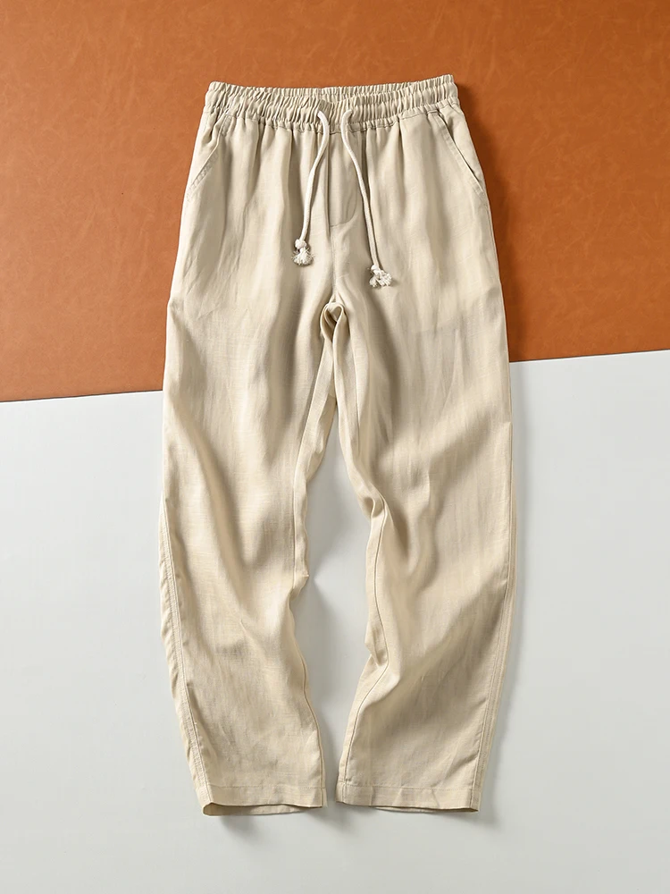 Men's Comfortable Breathable Loose Waist Straight Leg Casual Linen Pants Blend Fabric Spring Summer Instant Drying Feeling