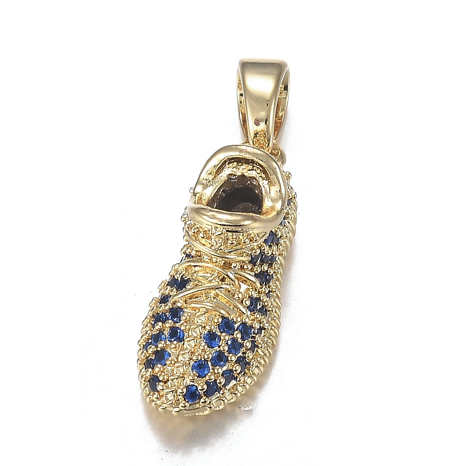 

5pcs Brass Micro Blue Cubic Zirconia Pendants Long-Lasting Plated Shoes Real 18K Gold Plated