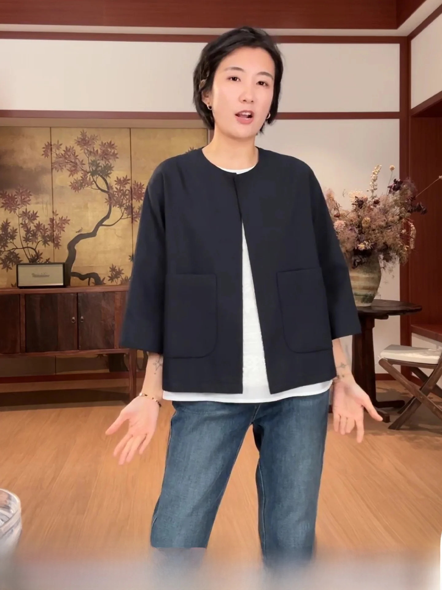 

Женский синий кардиган Langqing с круглым вырезом, свободного кроя, повседневный, модный, универсальный, осенний