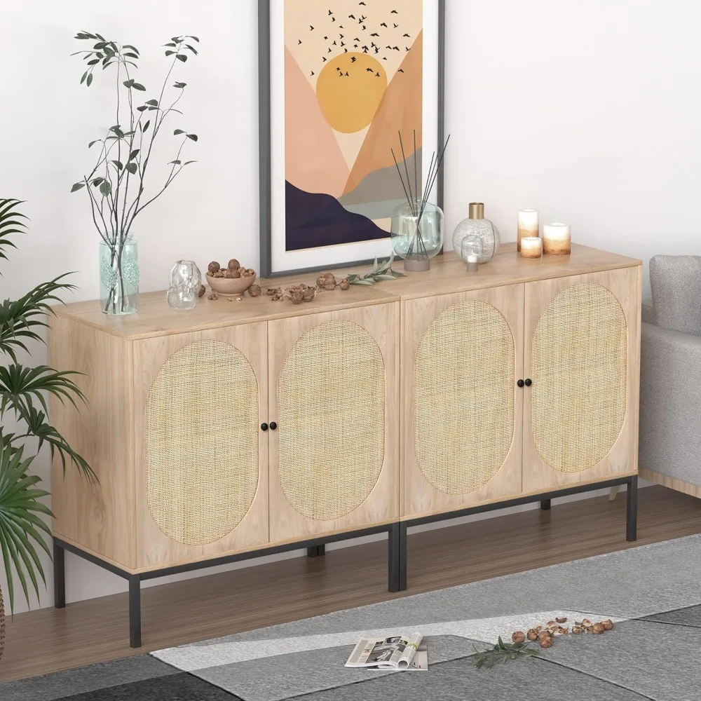 

Buffet Sideboard with Handmade Natural Rattan Doors, Rattan Cabinet Storage Cabinet Console Table Accent Cabinet