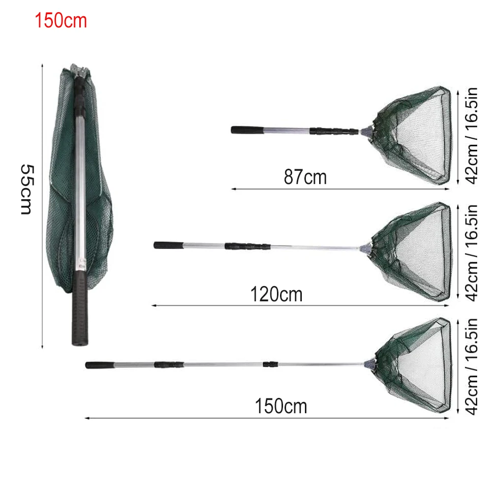 150cm/170cm Aluminum Alloy Fishing Net Telescoping Foldable Landing Net Retractable Pole for Carp Fishing Tackle Catching