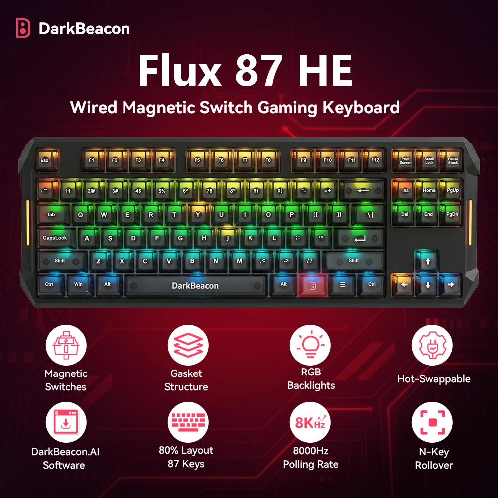 DarkBeacon HE Magnetic Switch Gaming Keyboard 87 Keys Hot Swappable Mechanical Keyboard USB-C Wired RGB TKL Keyboard for PC Mac