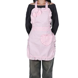1pc Lovely Heart & Bowknot Design Princess Apron Nail Salon Anti Fouling Work Clothes Home Kitchen Anti Oil Apron