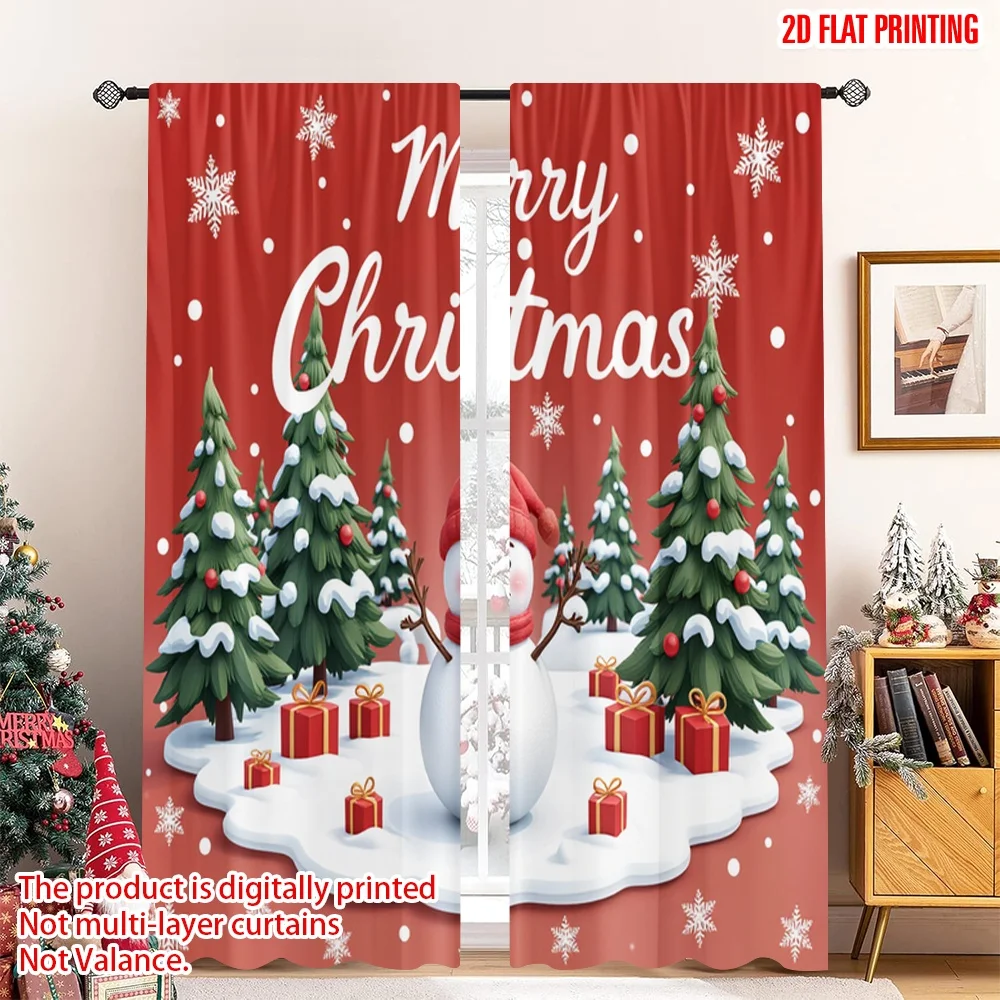 

2pcs 2D flat printing Christmas Window Curtains Merry Christmas Snowman Trees Fabric Without Electricity Birthday Party for